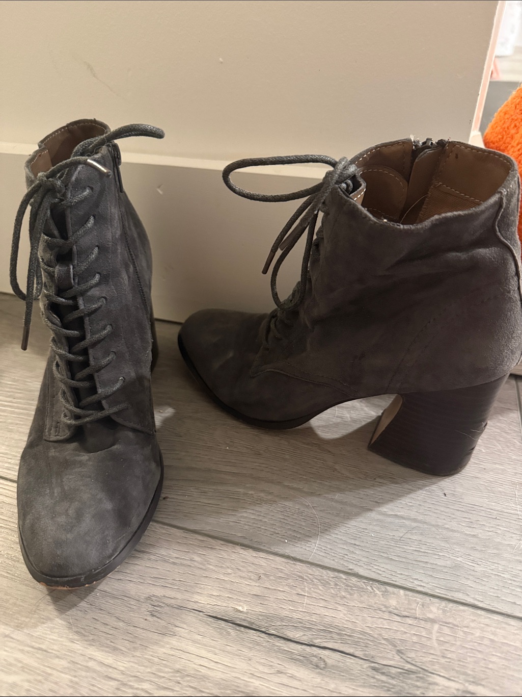 Kensie Gray Suede Lace-Up Ankle Boots